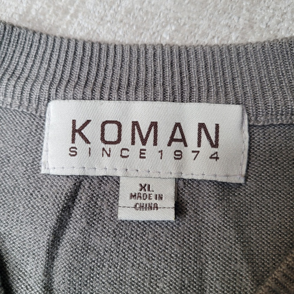 Koman Sweater Mens XL Gray Striped V-Neck Long Sleeve Acrylic Pullover - Picture 3 of 9